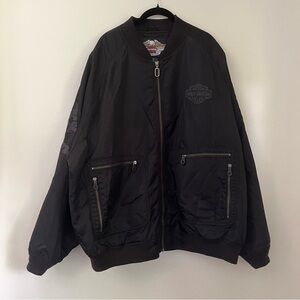 Harley Davidson Satin Zipper Leather Patch Bomber Jacket Black Xxl biker